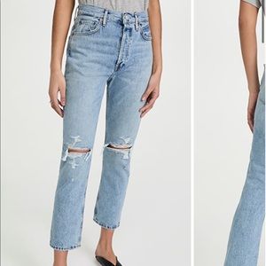 Agolde Riley distressed cropped straight leg jeans, size 26